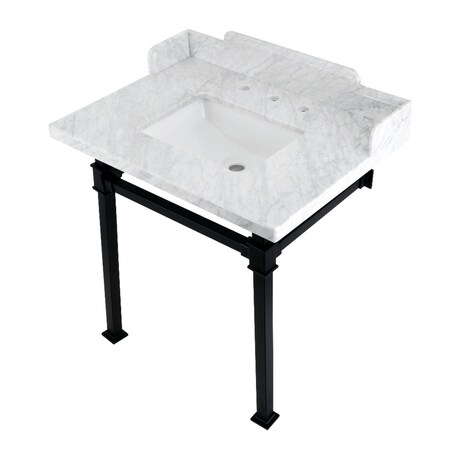 Kingston Brass 30 Carrara Marble Console Sink with Stainless Steel Legs, Marble WhiteMatte Black LMS30MSQ0